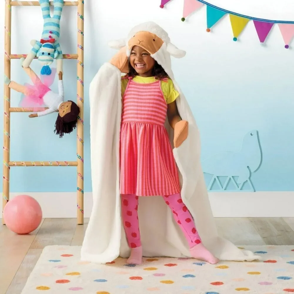 Nwt Pillowfort Kid's Boy Girl Easter/ Christmas Sheep Hooded Blanket One Size